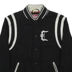 CROOKS & CASTLE Mens Black & White Letterman Wool Blend Jacket XL Button Plain