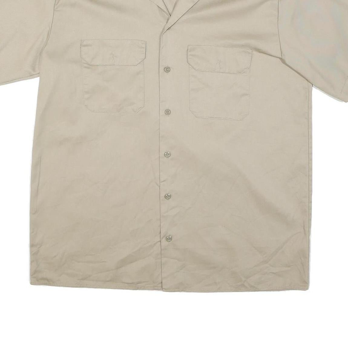 DICKIES Mens Beige Cotton Blend Work Shirt L Button Pocket Short Sleeve