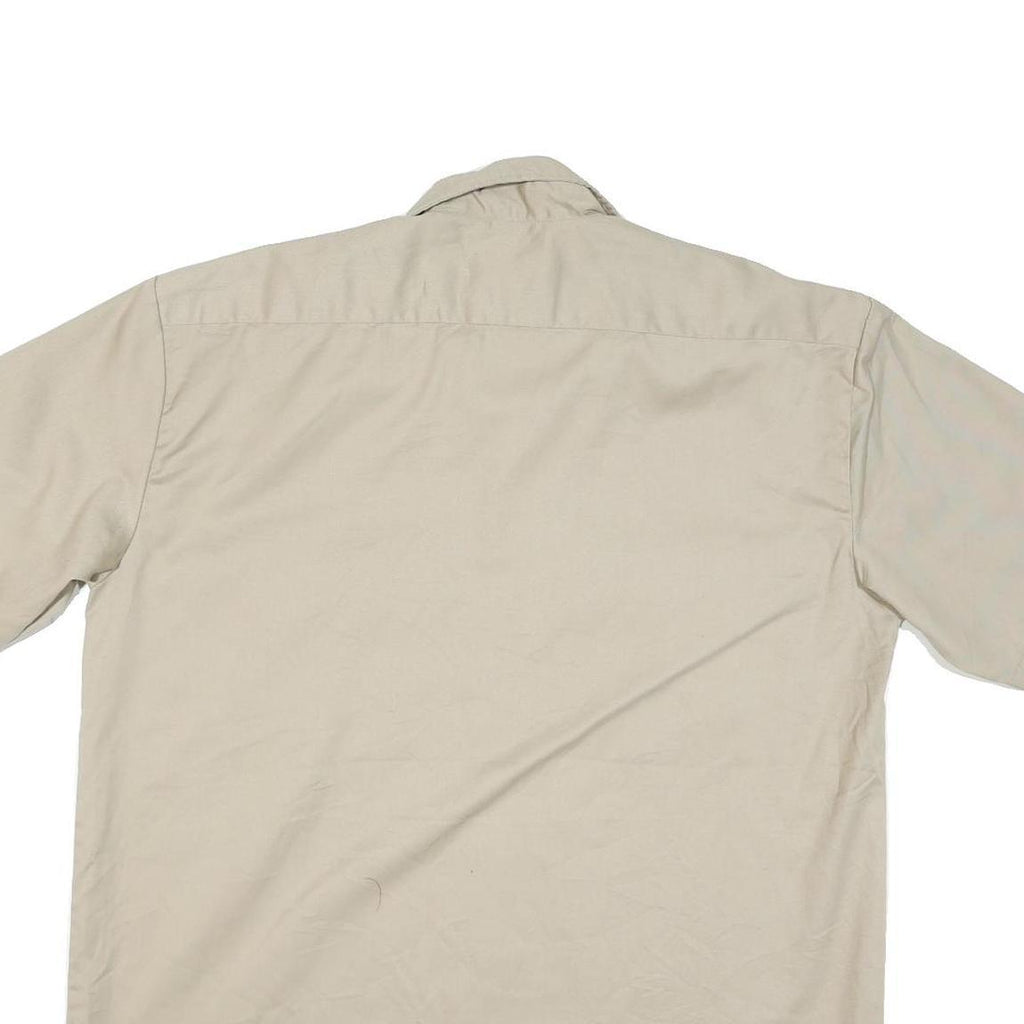 DICKIES Mens Beige Cotton Blend Work Shirt L Button Pocket Short Sleeve