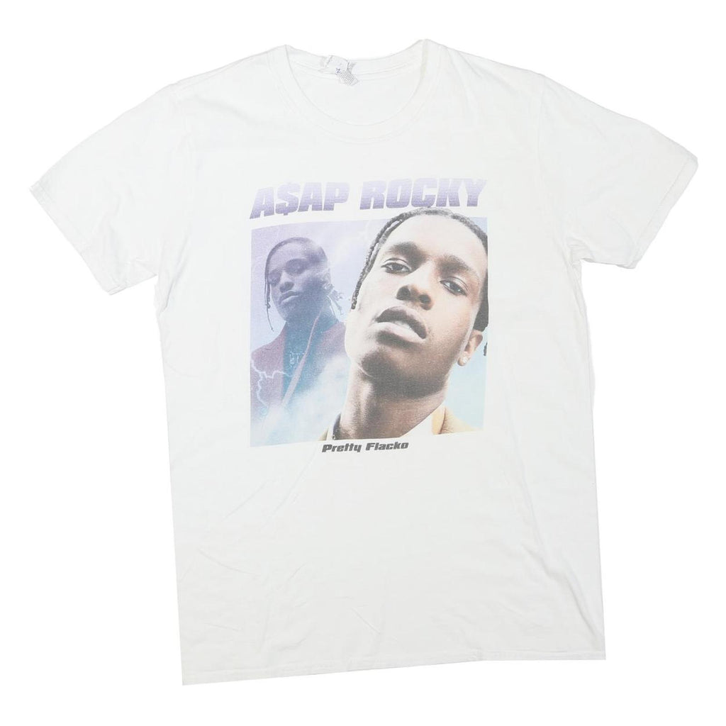 GILDAN Mens White ASAP Rocky Graphic T-Shirt M Short Sleeve Crew Neck