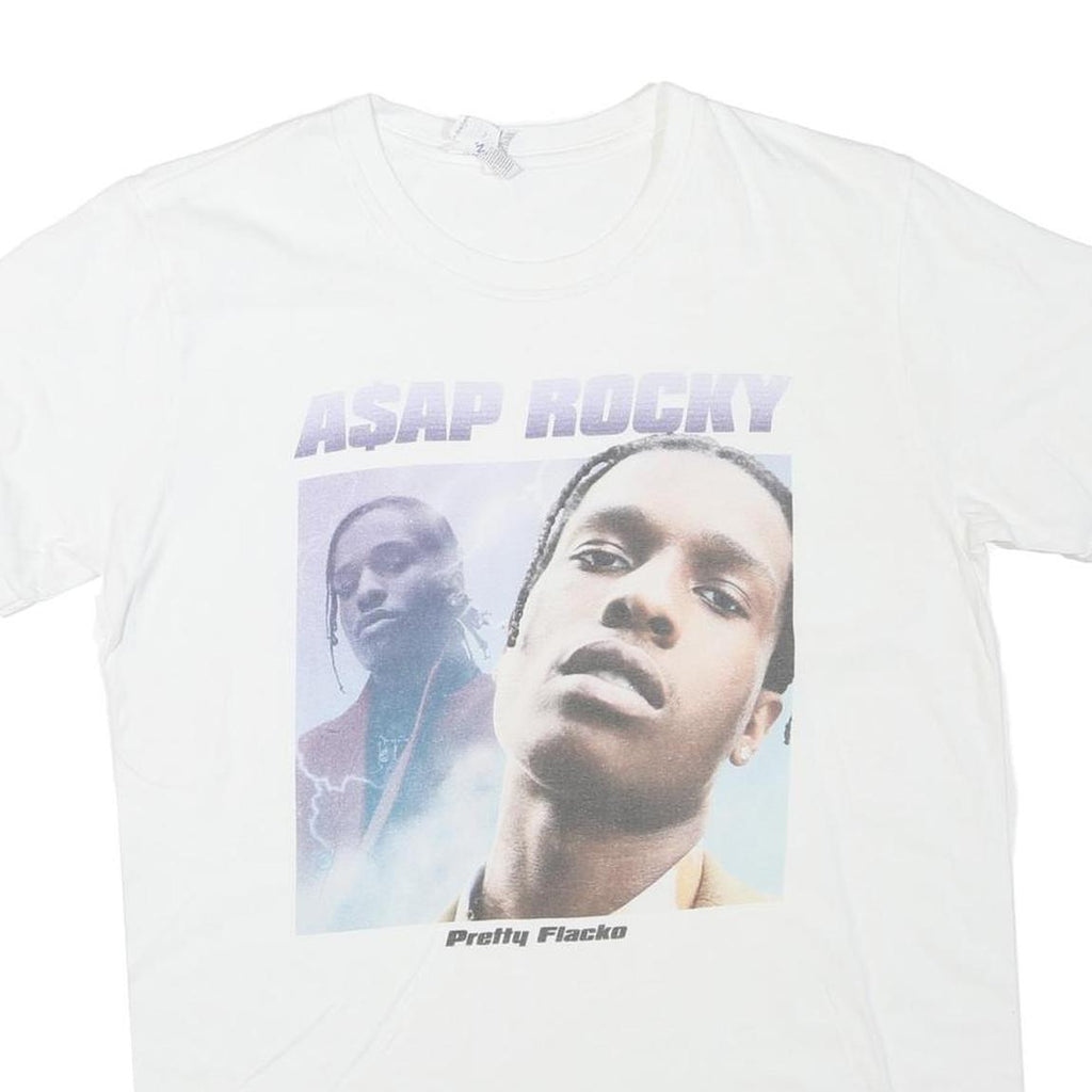 GILDAN Mens White ASAP Rocky Graphic T-Shirt M Short Sleeve Crew Neck