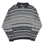 NICK TAYLOR SPORTSWEAR Mens Black & Grey Patterned Jumper Polo Collar Basic Knit