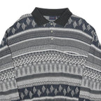 NICK TAYLOR SPORTSWEAR Mens Black & Grey Patterned Jumper Polo Collar Basic Knit