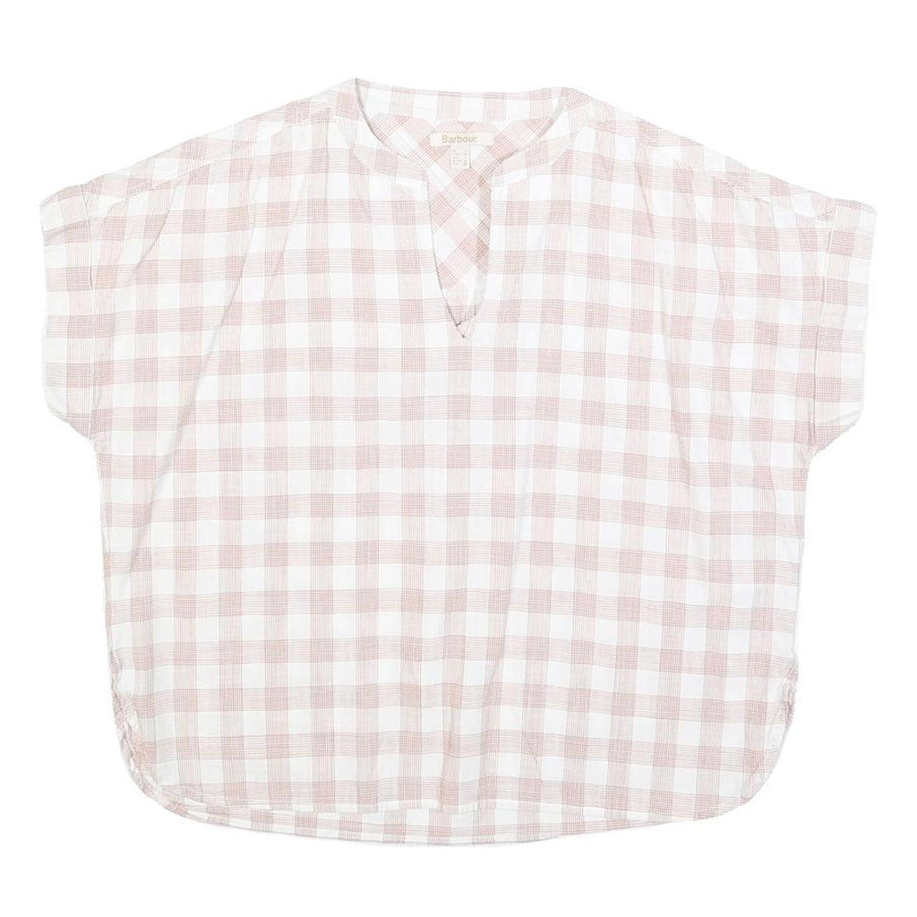 BARBOUR Womens Cream & Pink Checked Basic Top Sleeveless Round Neck UK 8 Cotton