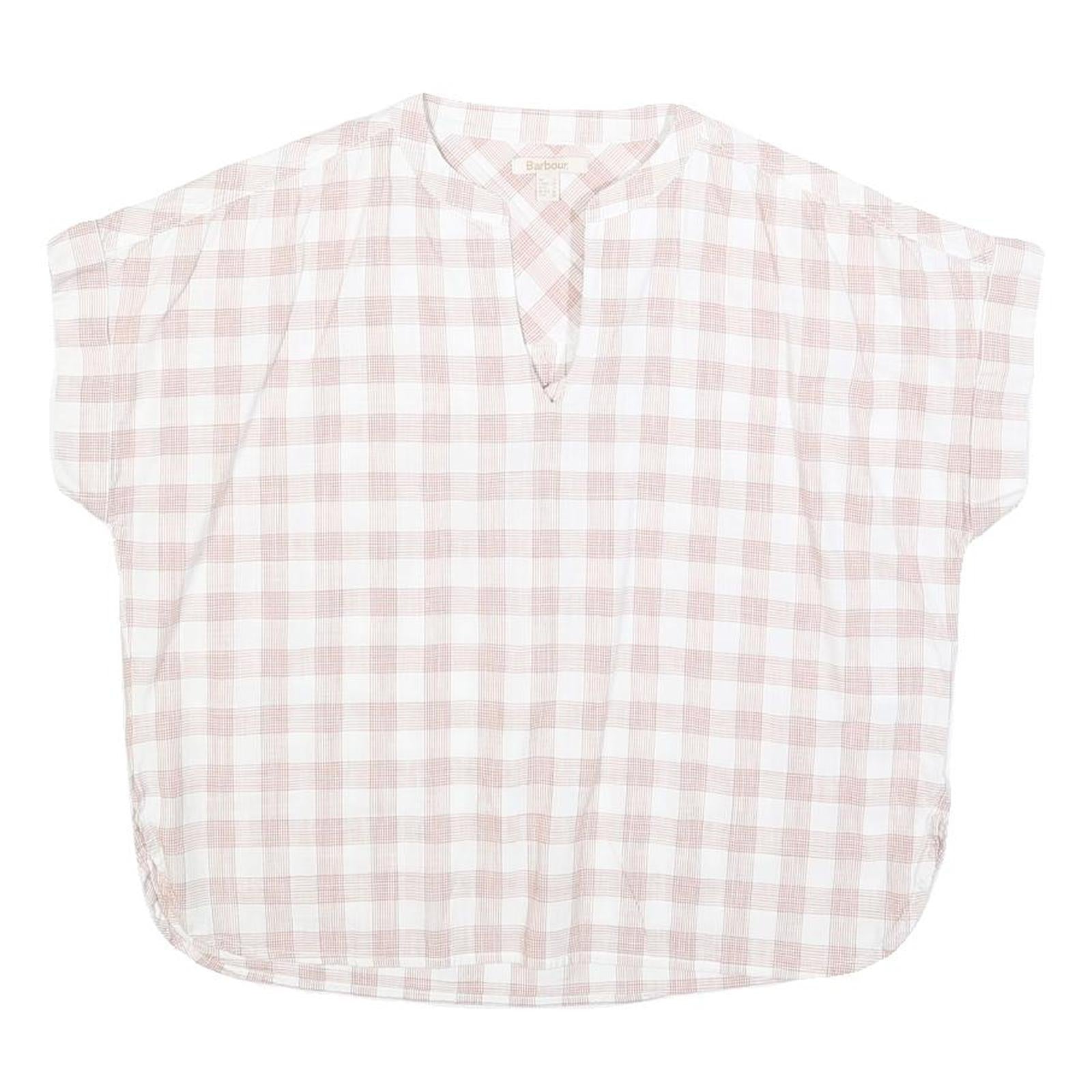 BARBOUR Womens Cream & Pink Checked Basic Top Sleeveless Round Neck UK 8 Cotton