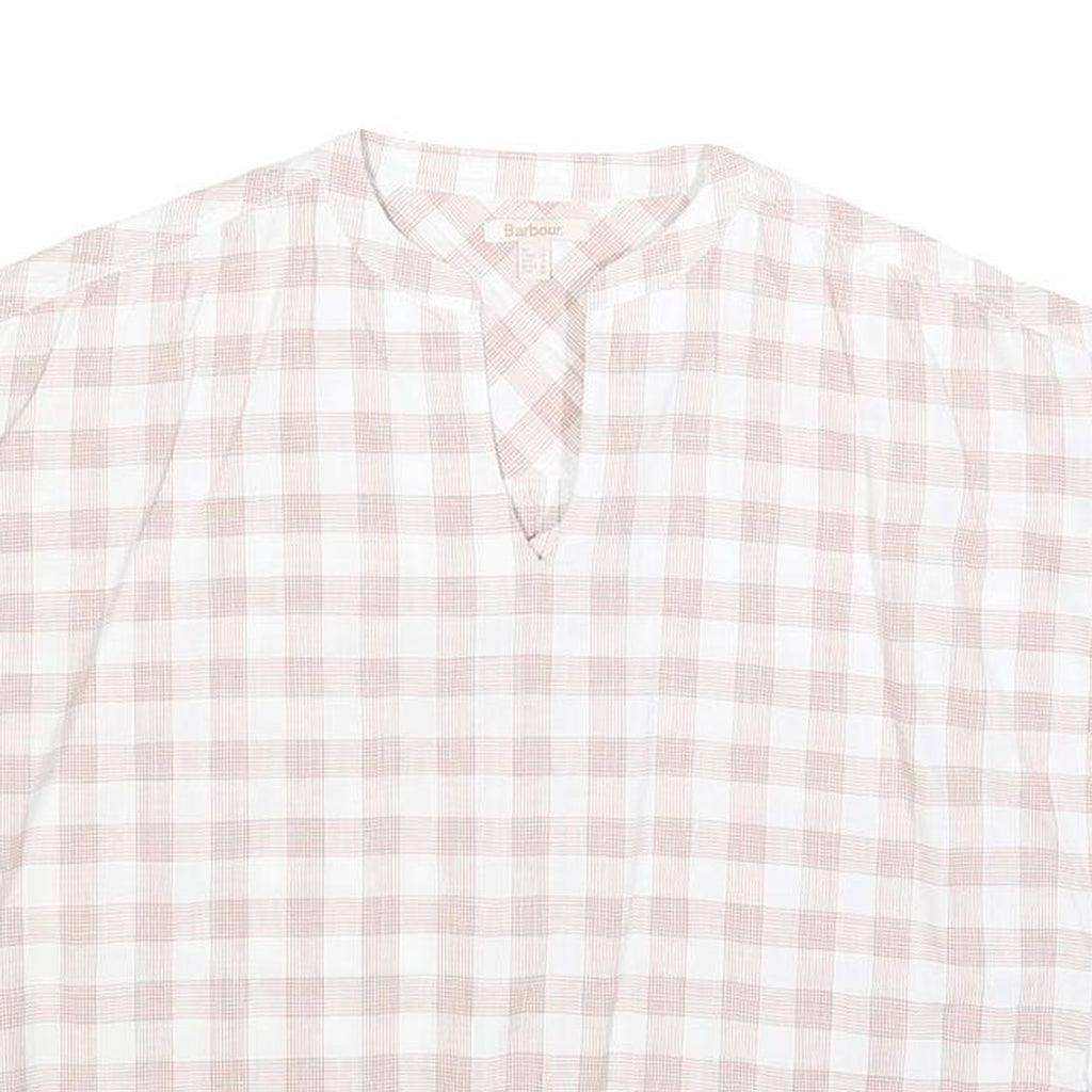 BARBOUR Womens Cream & Pink Checked Basic Top Sleeveless Round Neck UK 8 Cotton