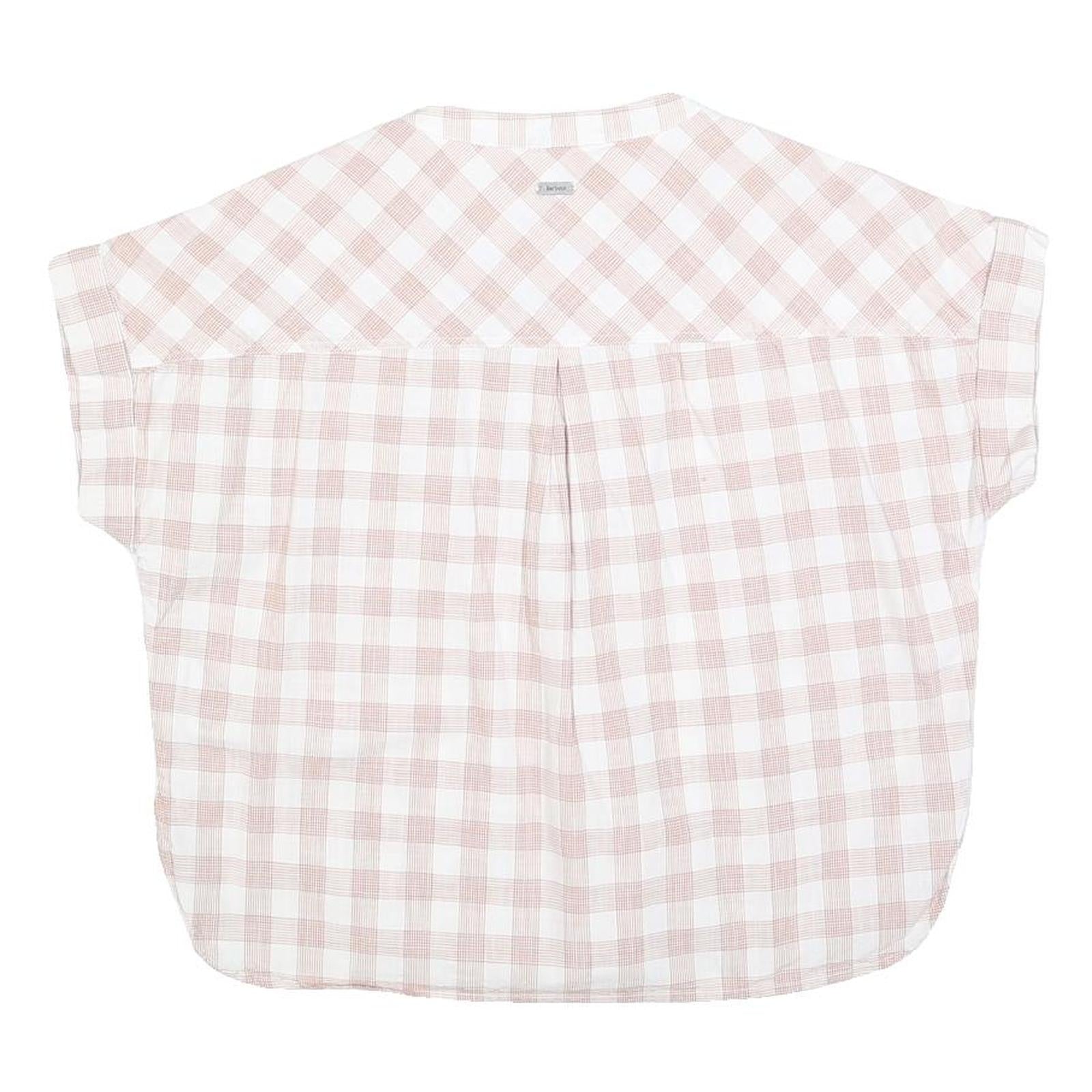 BARBOUR Womens Cream & Pink Checked Basic Top Sleeveless Round Neck UK 8 Cotton