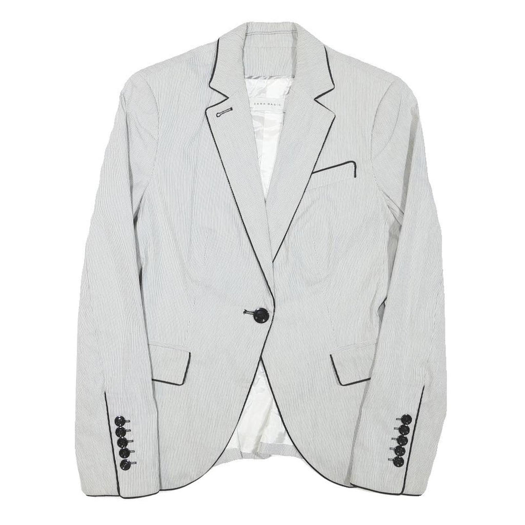 ZARA BASIC Womens White & Black Striped Blazer Jacket XS Cotton Blend Classic
