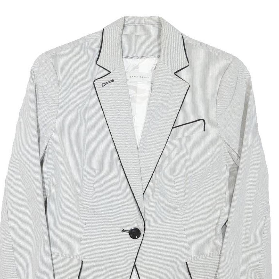 ZARA BASIC Womens White & Black Striped Blazer Jacket XS Cotton Blend Classic