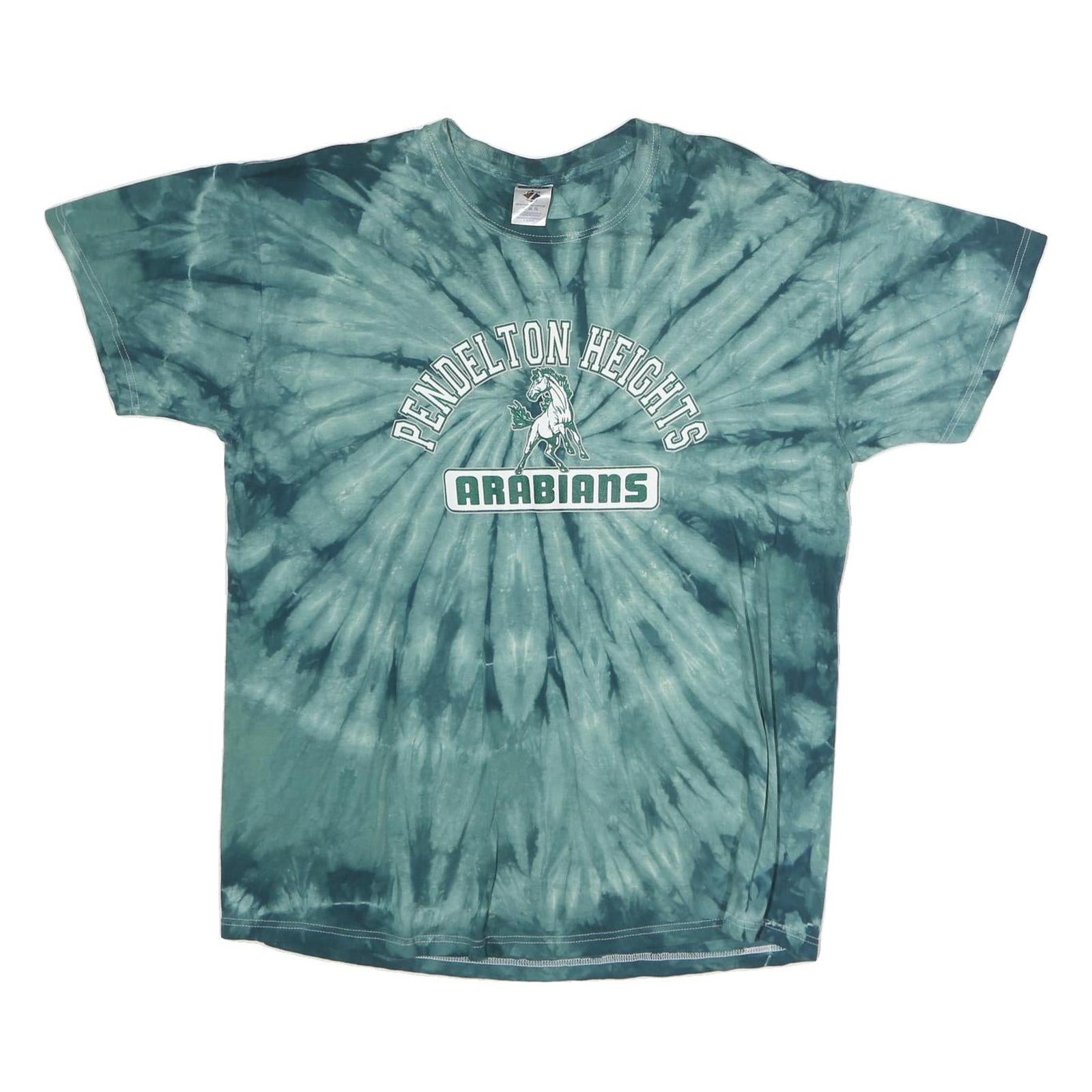 JERZEES Mens Blue Tie Dye Pendelton Heights Arabians Graphic T-Shirt XL Short