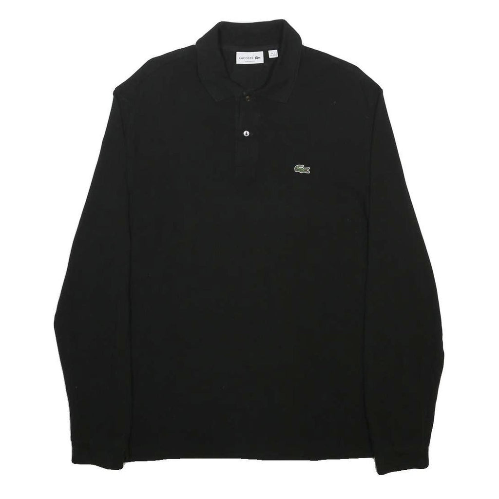 LACOSTE Mens Black Long Sleeve Plain 2XL Classic Cotton Blend Polo Shirt
