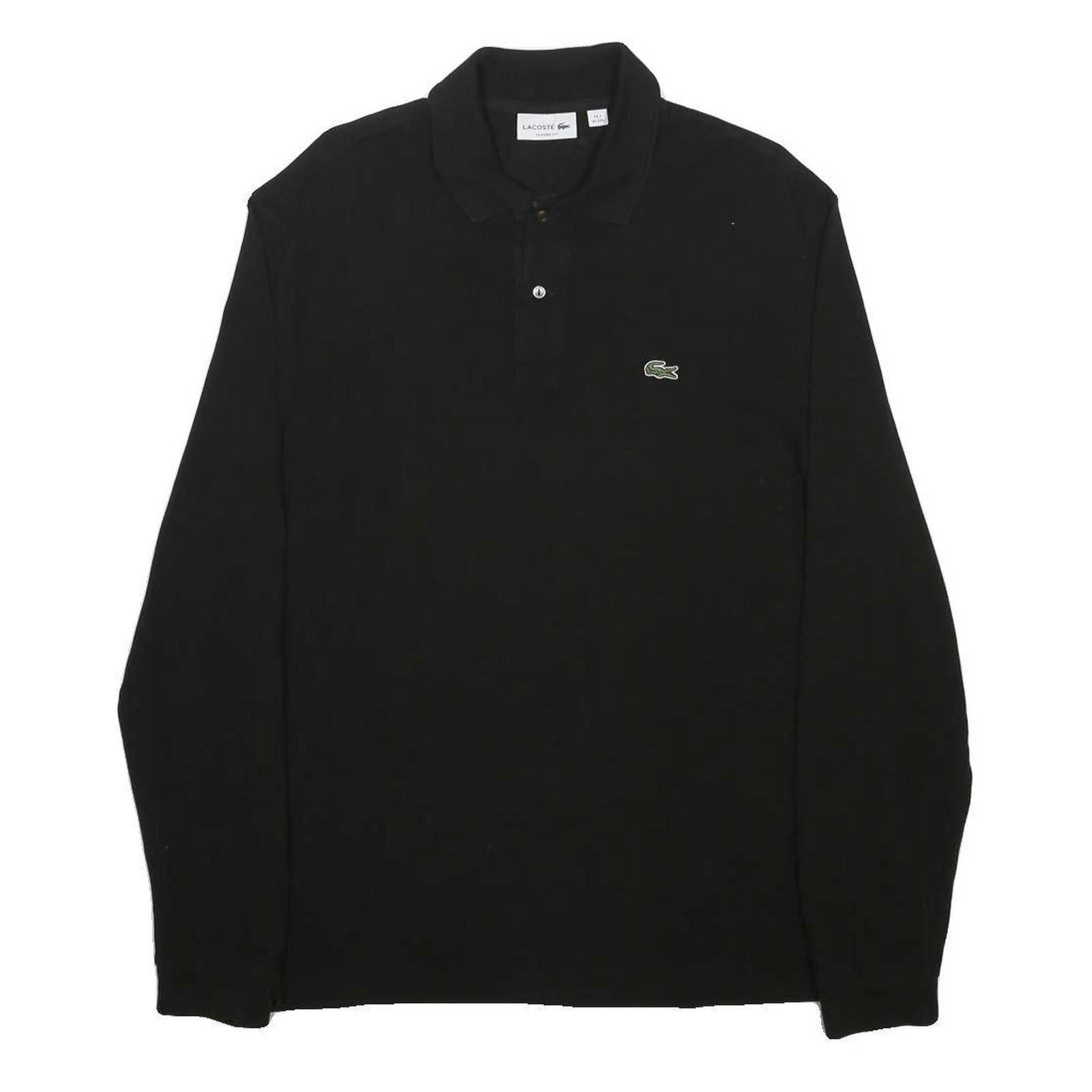 LACOSTE Mens Black Long Sleeve Plain 2XL Classic Cotton Blend Polo Shirt