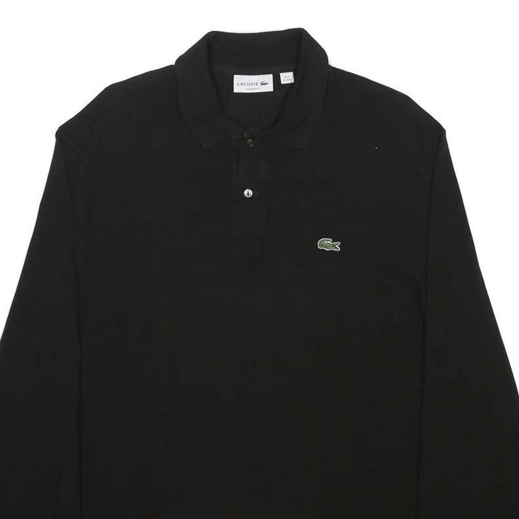 LACOSTE Mens Black Long Sleeve Plain 2XL Classic Cotton Blend Polo Shirt