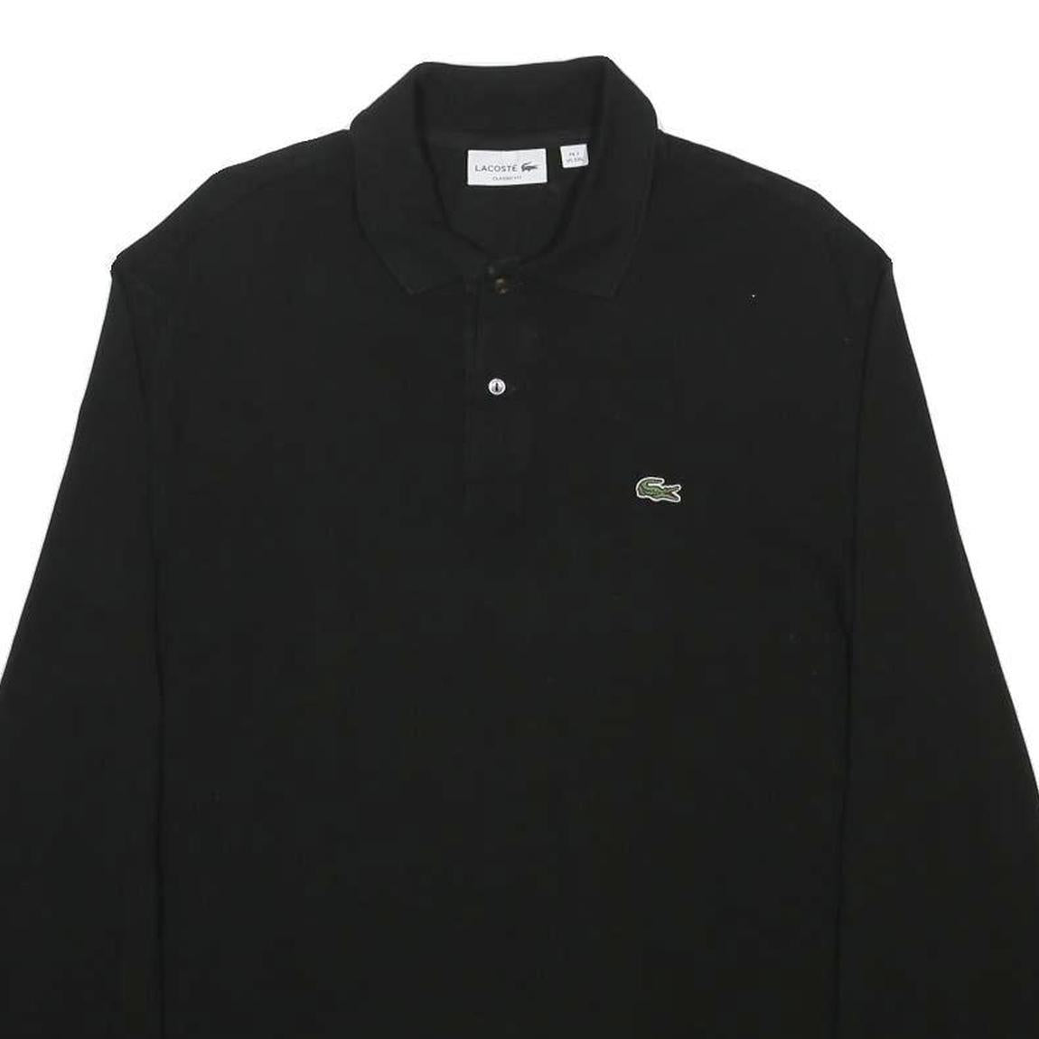 LACOSTE Mens Black Long Sleeve Plain 2XL Classic Cotton Blend Polo Shirt