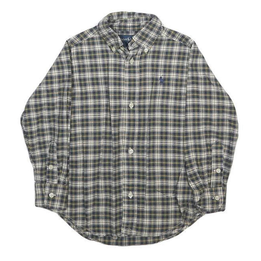 RALPH LAUREN Boys Blue Green Check Shirt 3Y Cotton Long Sleeve Button Down
