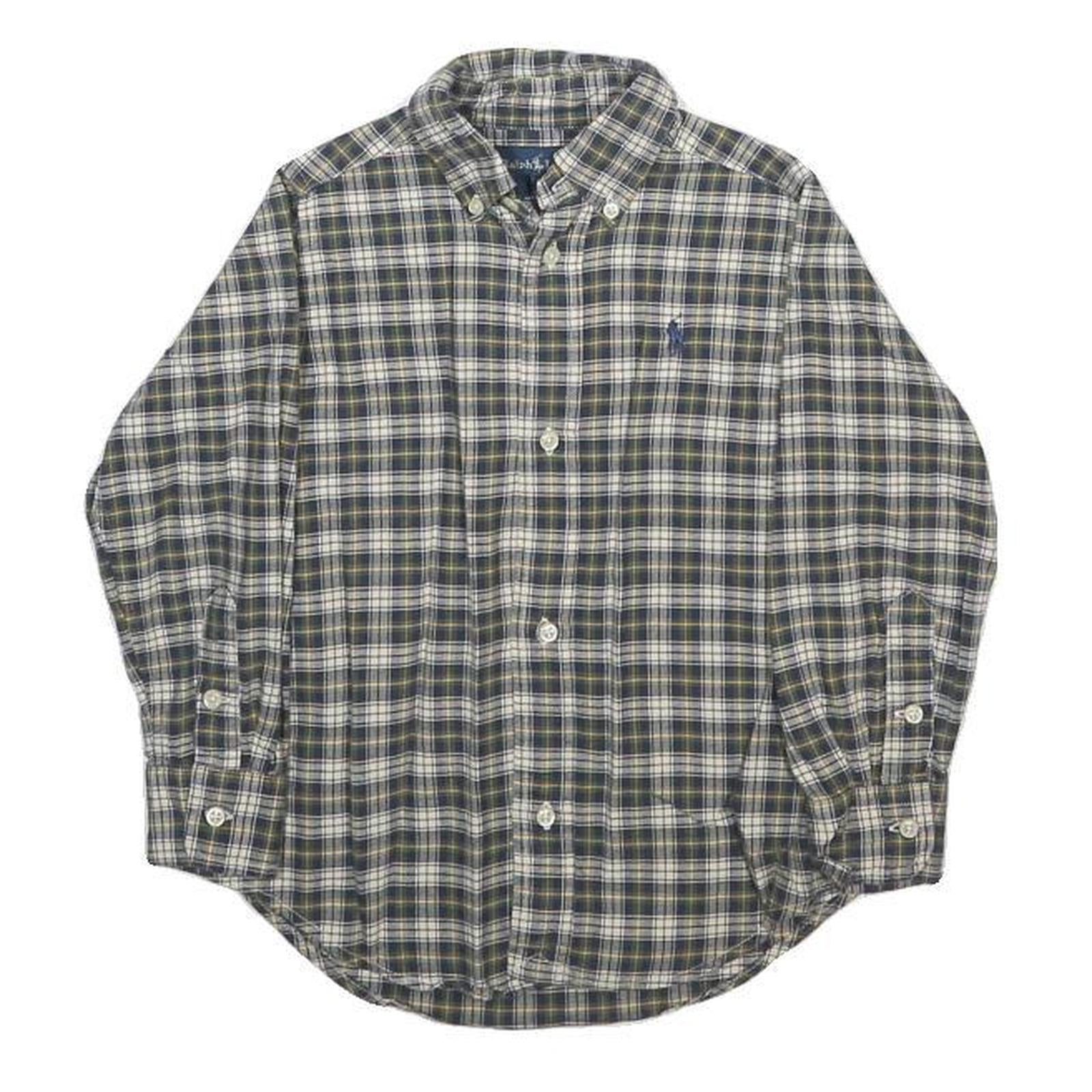 RALPH LAUREN Boys Blue Green Check Shirt 3Y Cotton Long Sleeve Button Down