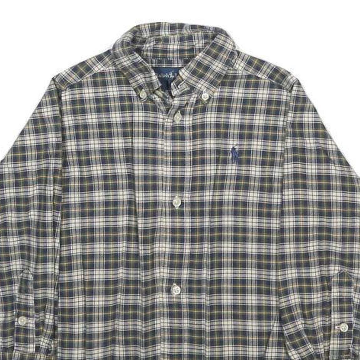 RALPH LAUREN Boys Blue Green Check Shirt 3Y Cotton Long Sleeve Button Down