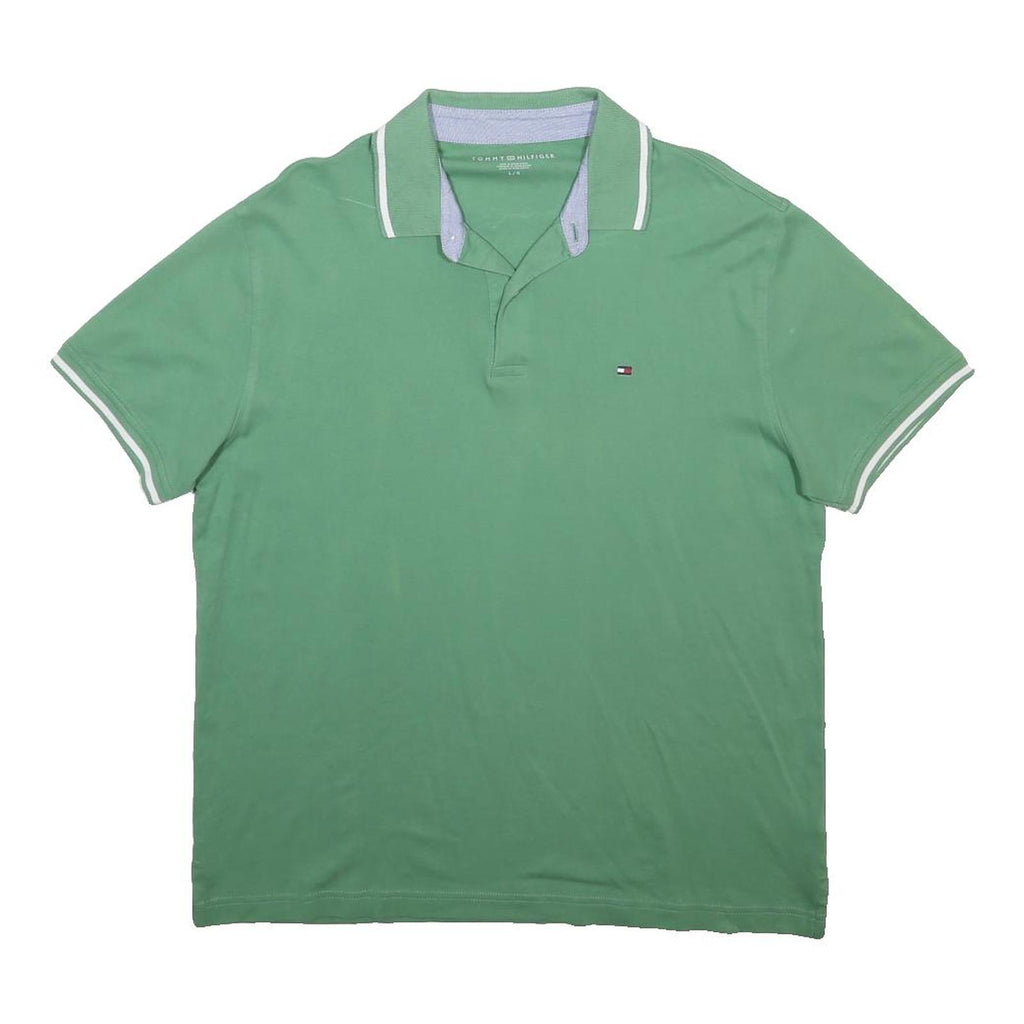 TOMMY HILFIGER Mens Green Polo Shirt L Short Sleeve Cotton Blend Basic