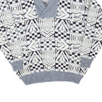 NEW TAST Mens Grey & White Patterned Jumper Shawl Collar Chunky Knit L Acrylic