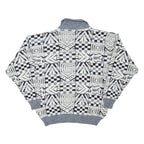 NEW TAST Mens Grey & White Patterned Jumper Shawl Collar Chunky Knit L Acrylic