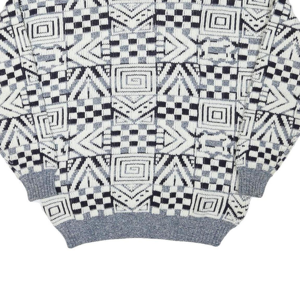 NEW TAST Mens Grey & White Patterned Jumper Shawl Collar Chunky Knit L Acrylic