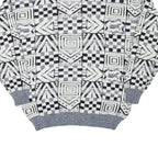 NEW TAST Mens Grey & White Patterned Jumper Shawl Collar Chunky Knit L Acrylic