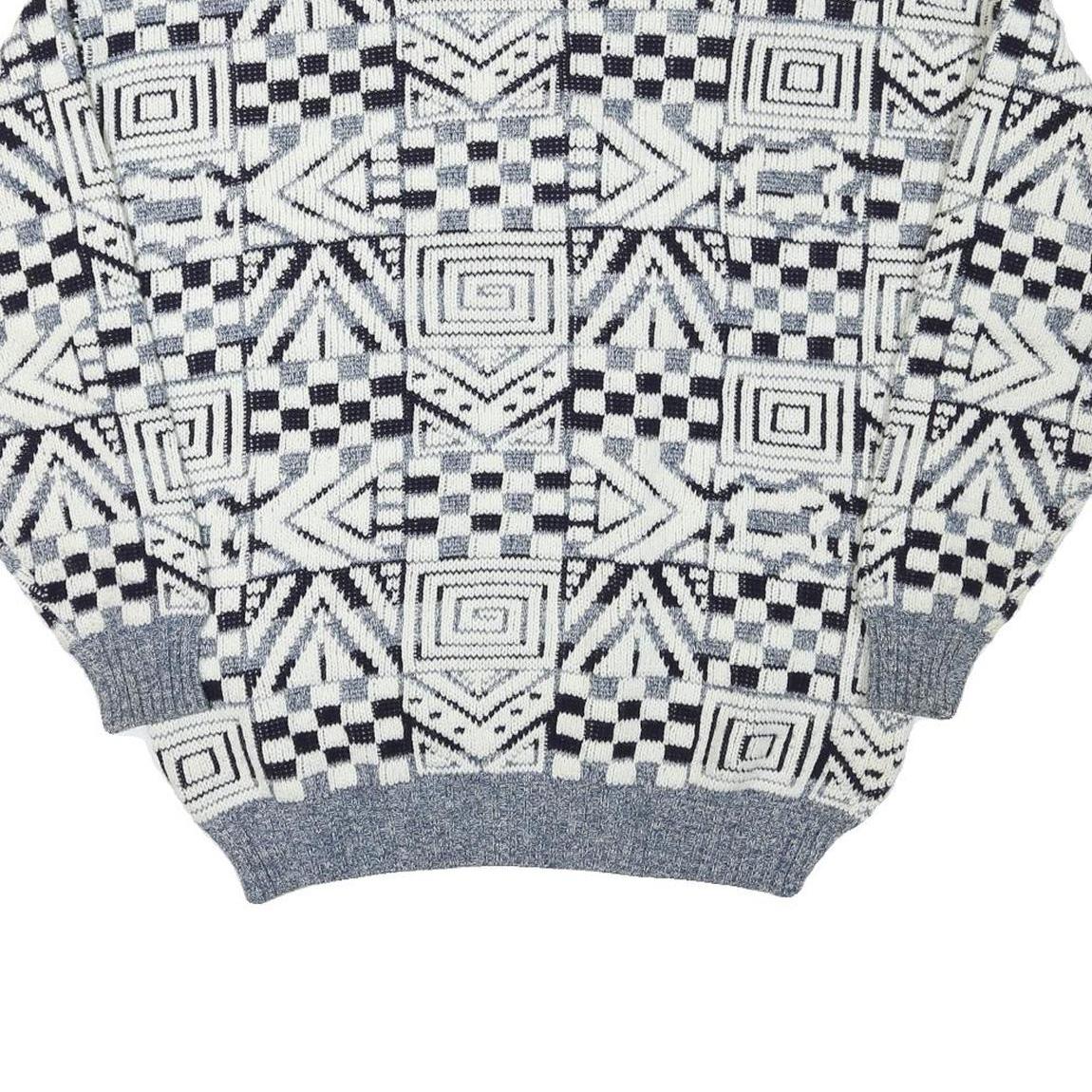 NEW TAST Mens Grey & White Patterned Jumper Shawl Collar Chunky Knit L Acrylic