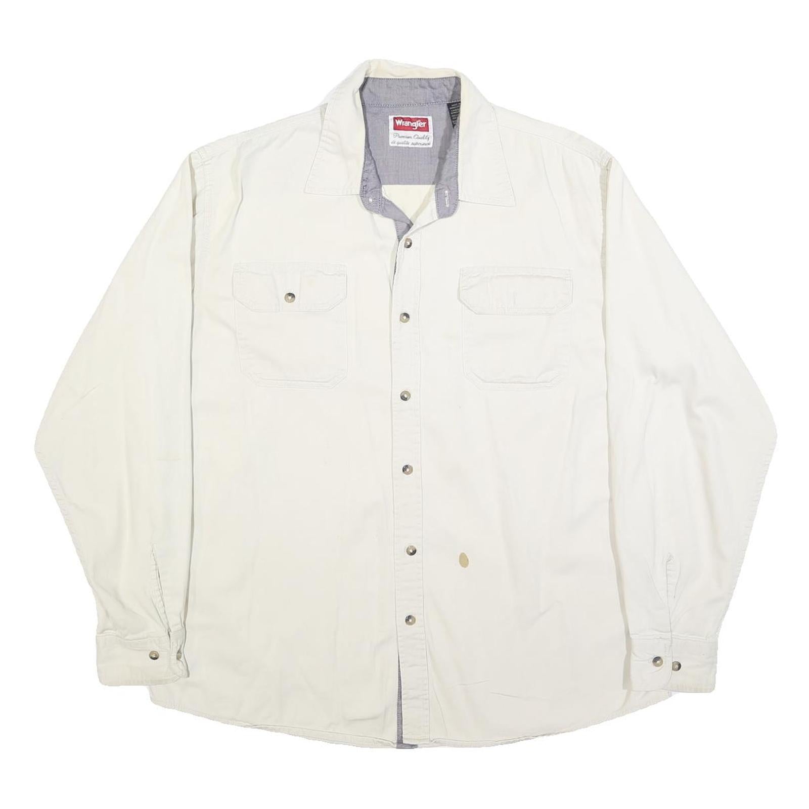 WRANGLER Mens White Cotton Blend Casual Shirt L Long Sleeve Button Up