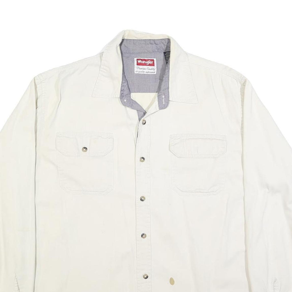 WRANGLER Mens White Cotton Blend Casual Shirt L Long Sleeve Button Up