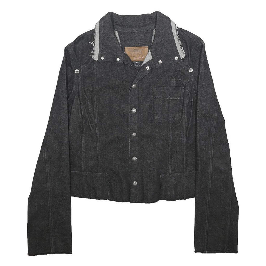 GUESS Womens Black Denim Cropped XL Cotton Blend Button Jacket Raw Hem