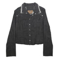 GUESS Womens Black Denim Cropped XL Cotton Blend Button Jacket Raw Hem