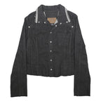 GUESS Womens Black Denim Cropped XL Cotton Blend Button Jacket Raw Hem