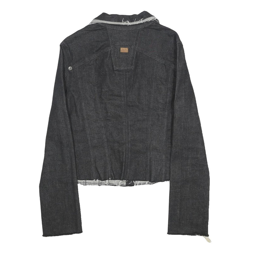 GUESS Womens Black Denim Cropped XL Cotton Blend Button Jacket Raw Hem