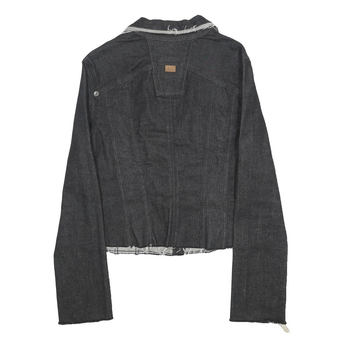 GUESS Womens Black Denim Cropped XL Cotton Blend Button Jacket Raw Hem