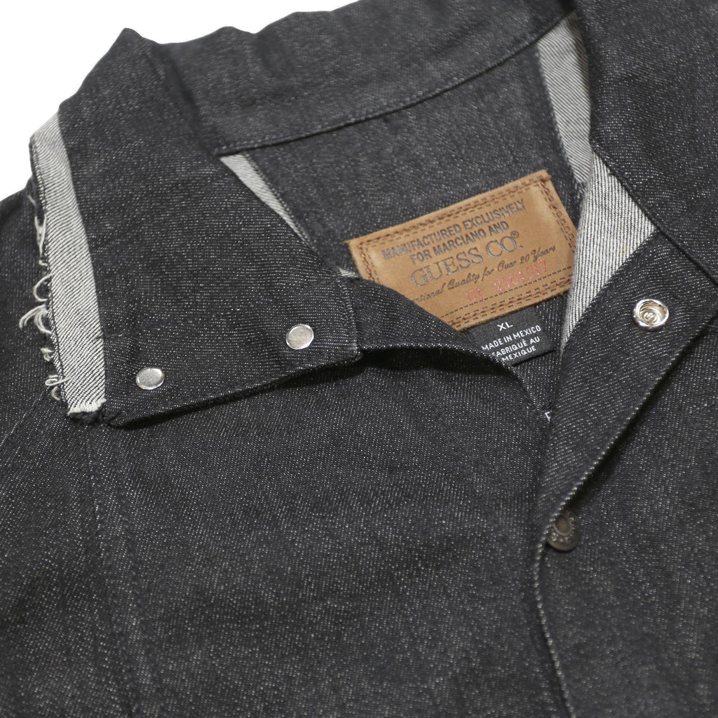 GUESS Womens Black Denim Cropped XL Cotton Blend Button Jacket Raw Hem
