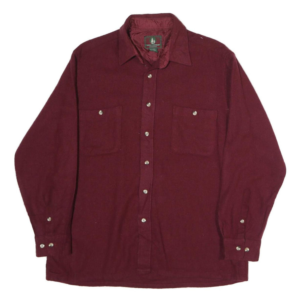 HIGH SIERRA Mens Maroon Plain Cotton Shirt L Long Sleeve Button Pocket