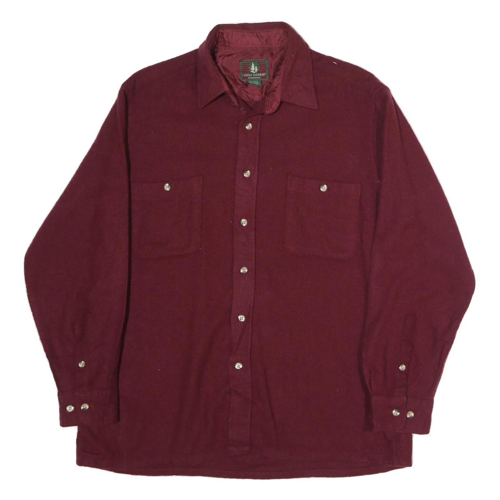 HIGH SIERRA Mens Maroon Plain Cotton Shirt L Long Sleeve Button Pocket