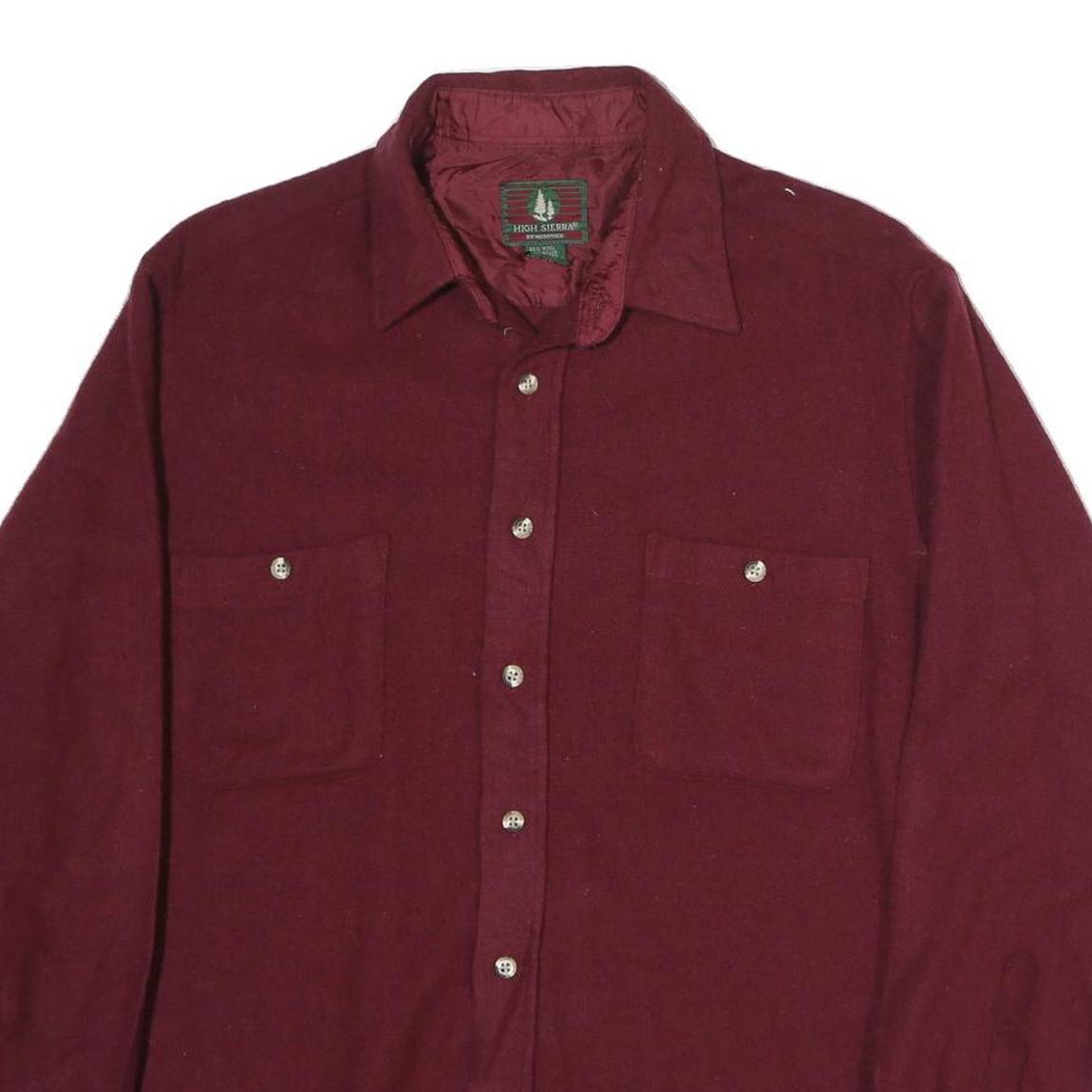 HIGH SIERRA Mens Maroon Plain Cotton Shirt L Long Sleeve Button Pocket