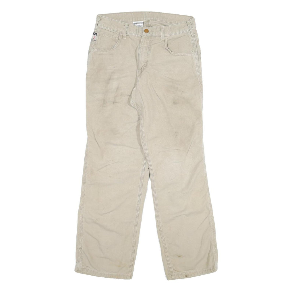CARHARTT Mens Relaxed Beige Cotton Blend Zip Trousers W30 L30 Workwear Casual