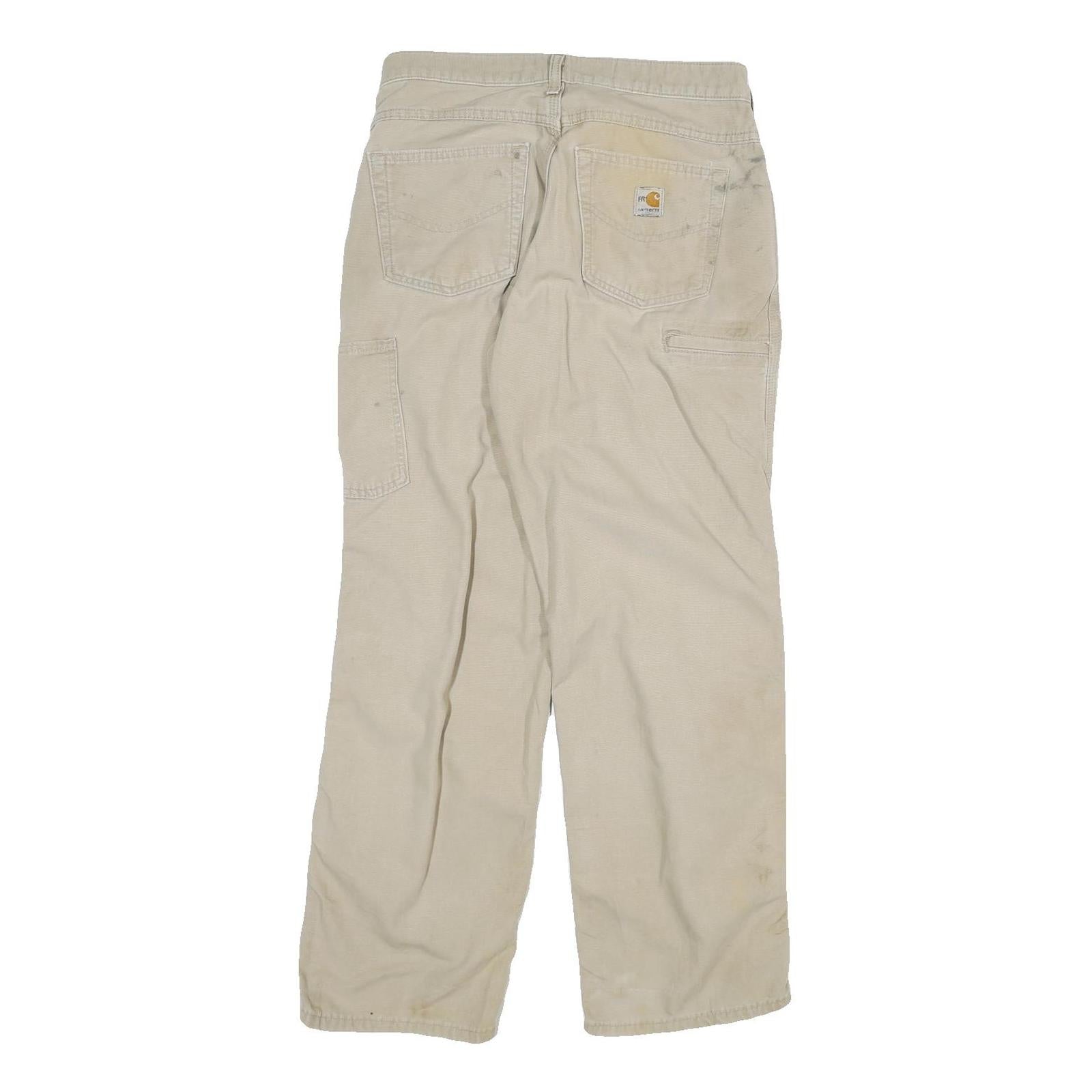 CARHARTT Mens Relaxed Beige Cotton Blend Zip Trousers W30 L30 Workwear Casual