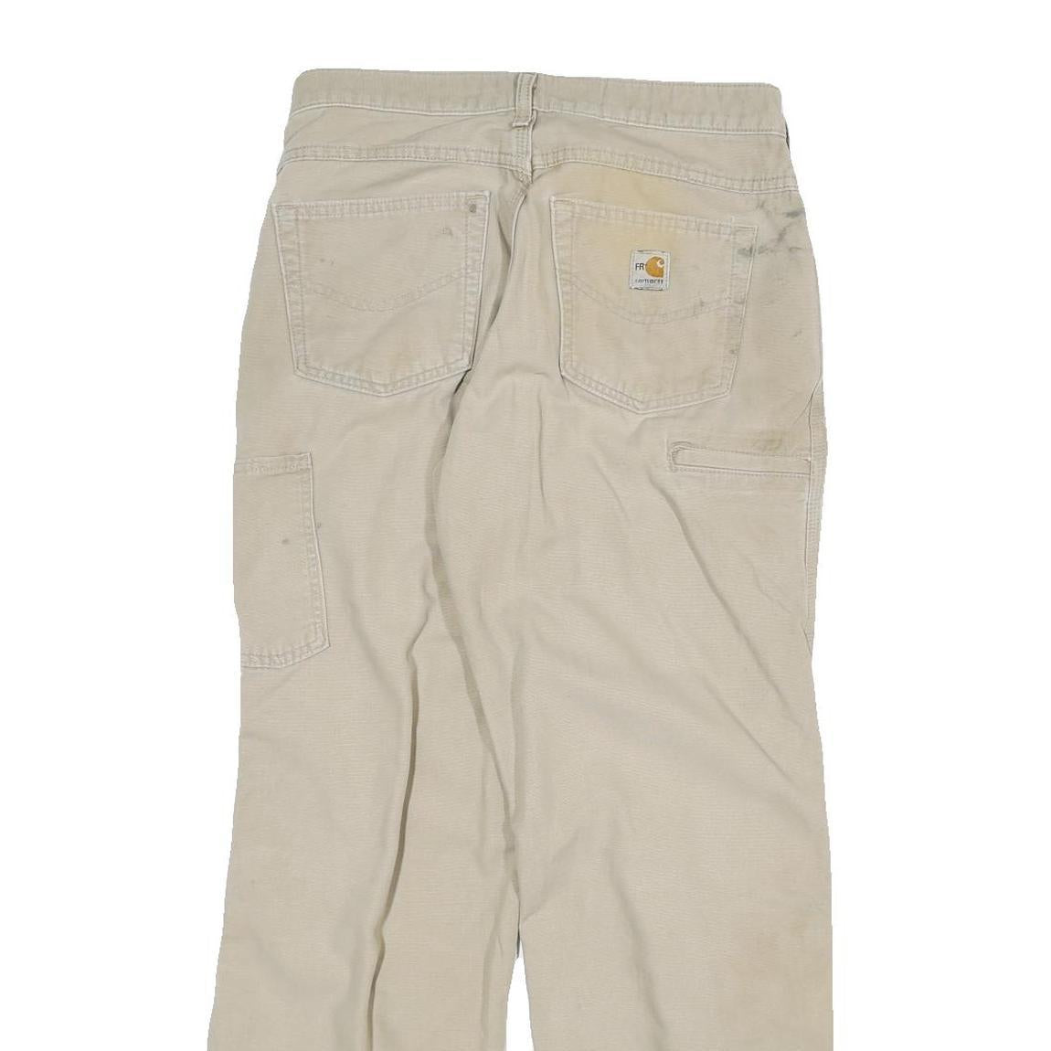 CARHARTT Mens Relaxed Beige Cotton Blend Zip Trousers W30 L30 Workwear Casual