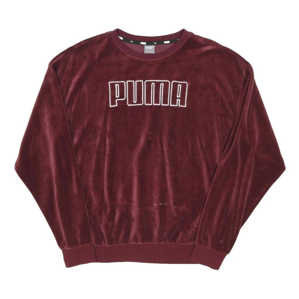 PUMA Womens Maroon Crew Neck M Velvet Effect Sweatshirt Pullover