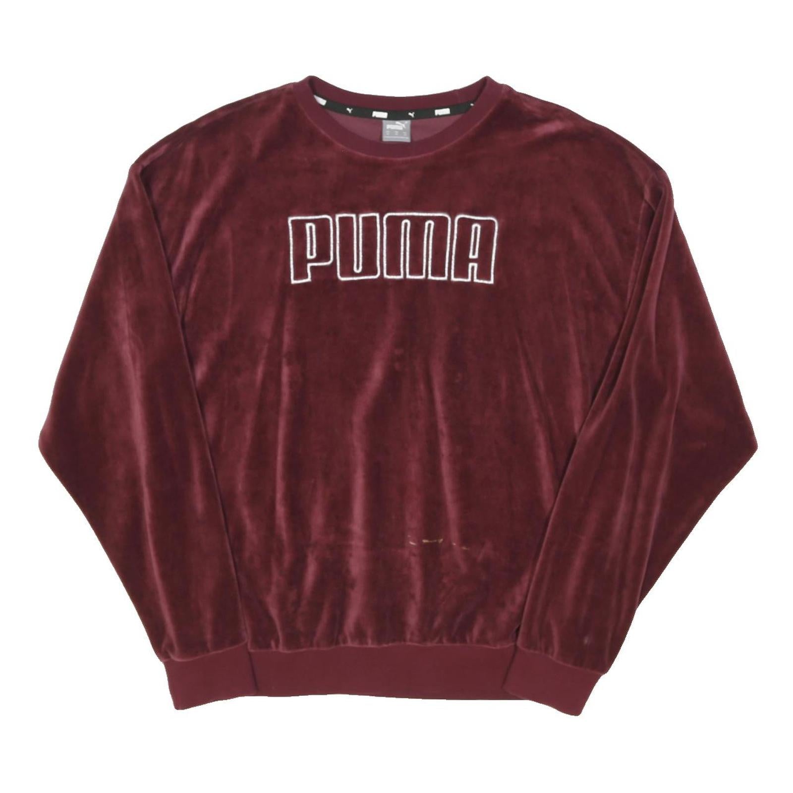 PUMA Womens Maroon Crew Neck M Velvet Effect Sweatshirt Pullover