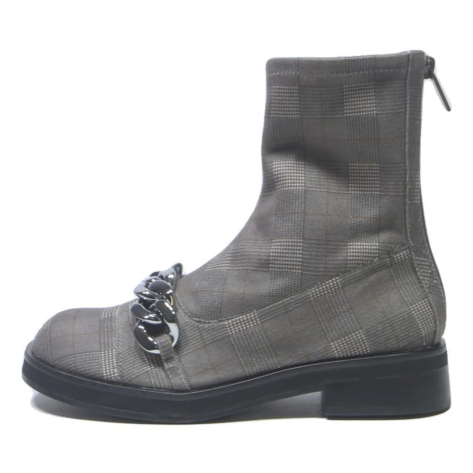 CHARLES & KEITH Womens Ankle Boots Grey Cotton Blend UK 3 Chain Detail Stylish