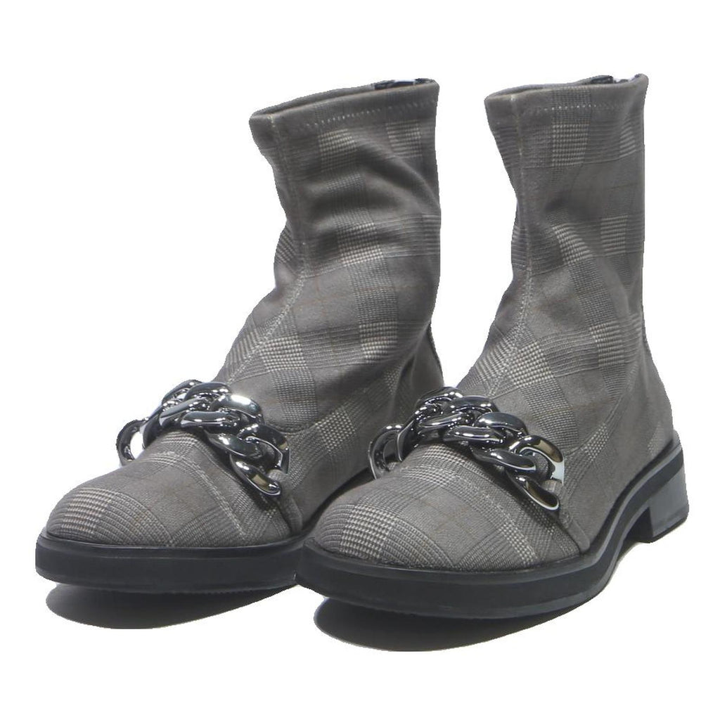CHARLES & KEITH Womens Ankle Boots Grey Cotton Blend UK 3 Chain Detail Stylish