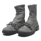 CHARLES & KEITH Womens Ankle Boots Grey Cotton Blend UK 3 Chain Detail Stylish