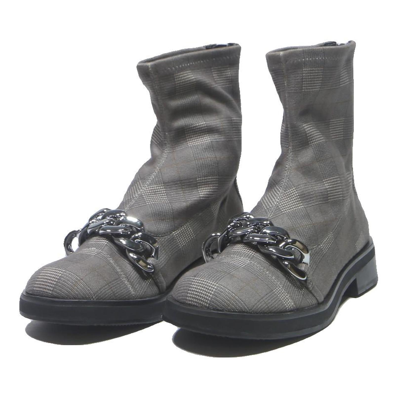 CHARLES & KEITH Womens Ankle Boots Grey Cotton Blend UK 3 Chain Detail Stylish