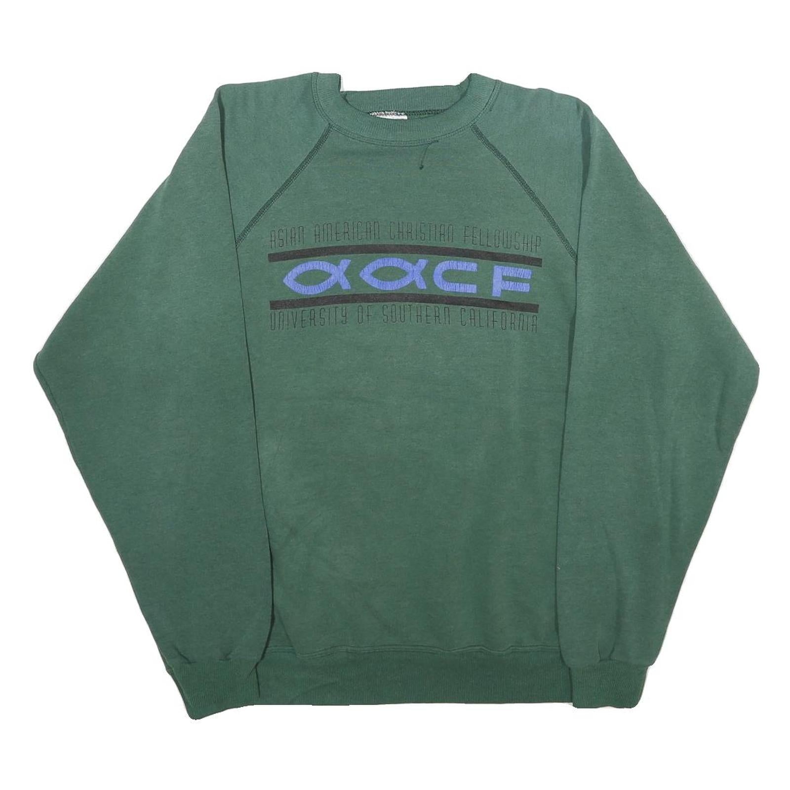 HANES Mens Green Asian American Christian Fellowship Crew Neck XL Sweatshirt