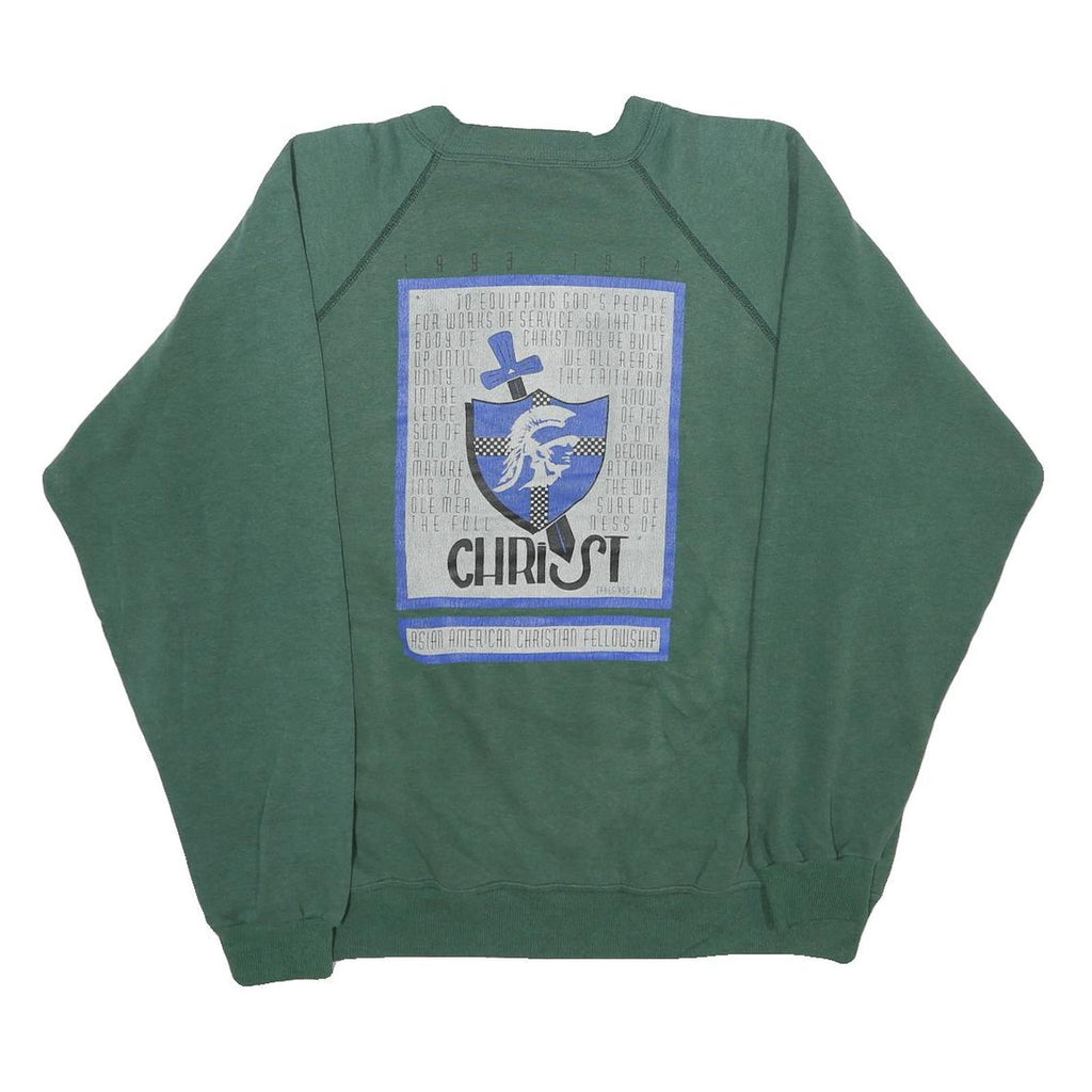 HANES Mens Green Asian American Christian Fellowship Crew Neck XL Sweatshirt