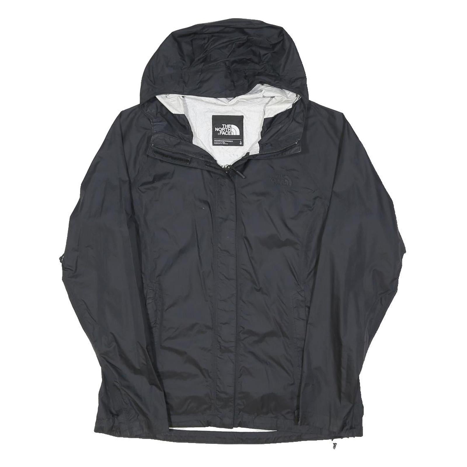 THE NORTH FACE Womens Black Outdoor Jacket L Polyester Blend Zip Hooded Plain